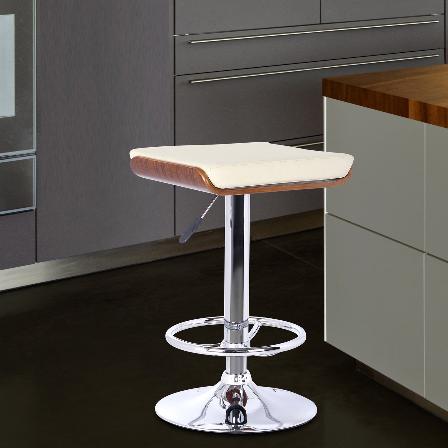 HomeRoots 26" Cream Faux Leather Chrome Finished Bar Stool