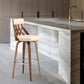 HomeRoots 26" Cream Faux Leather Curved Back Walnut Wood Swivel Bar Stool
