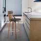 HomeRoots 26" Cream Faux Leather Curved Back Walnut Wood Swivel Bar Stool