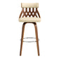 HomeRoots 26" Cream Faux Leather Curved Back Walnut Wood Swivel Bar Stool