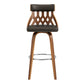 HomeRoots 26" Cream Faux Leather Curved Back Walnut Wood Swivel Bar Stool