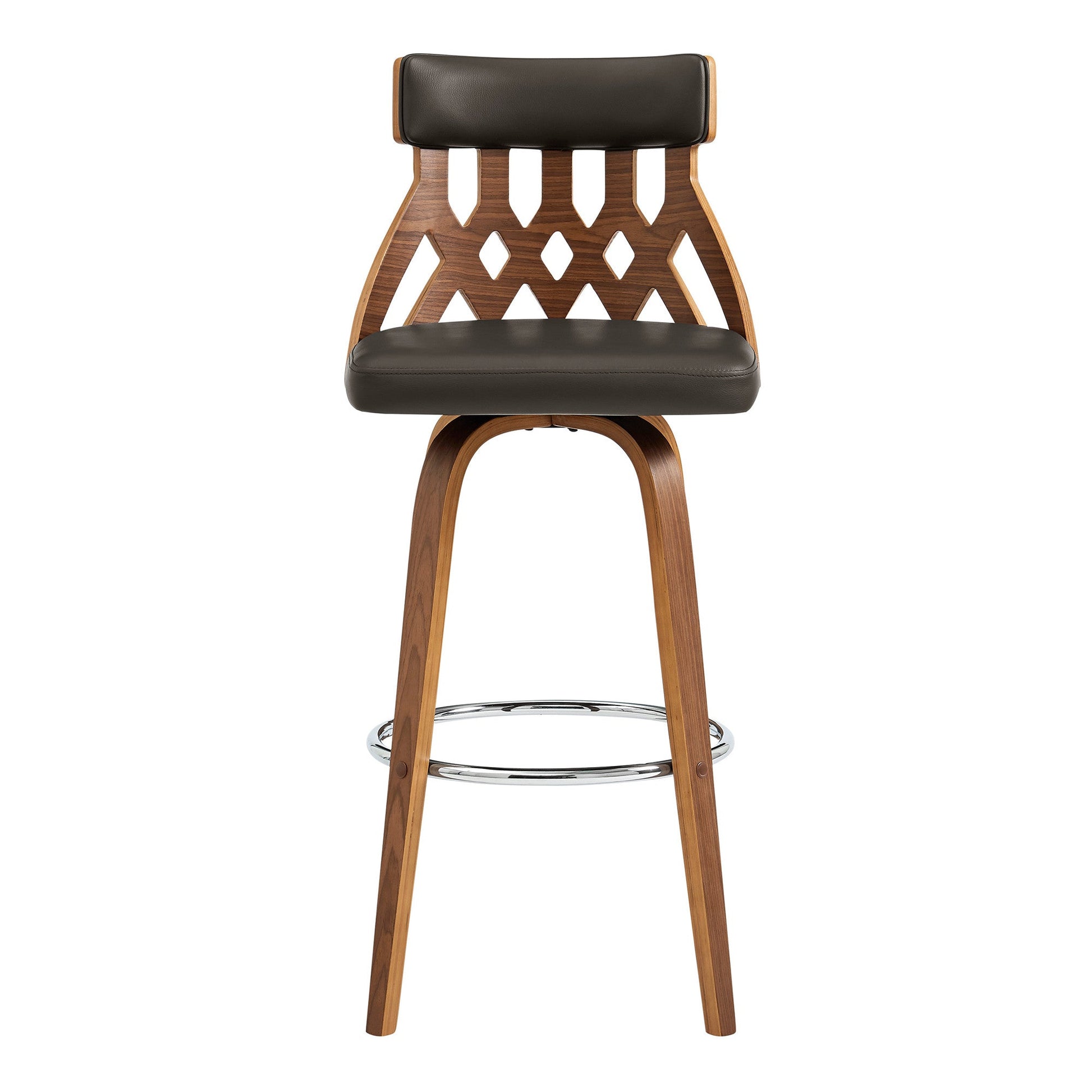 HomeRoots 26" Cream Faux Leather Curved Back Walnut Wood Swivel Bar Stool