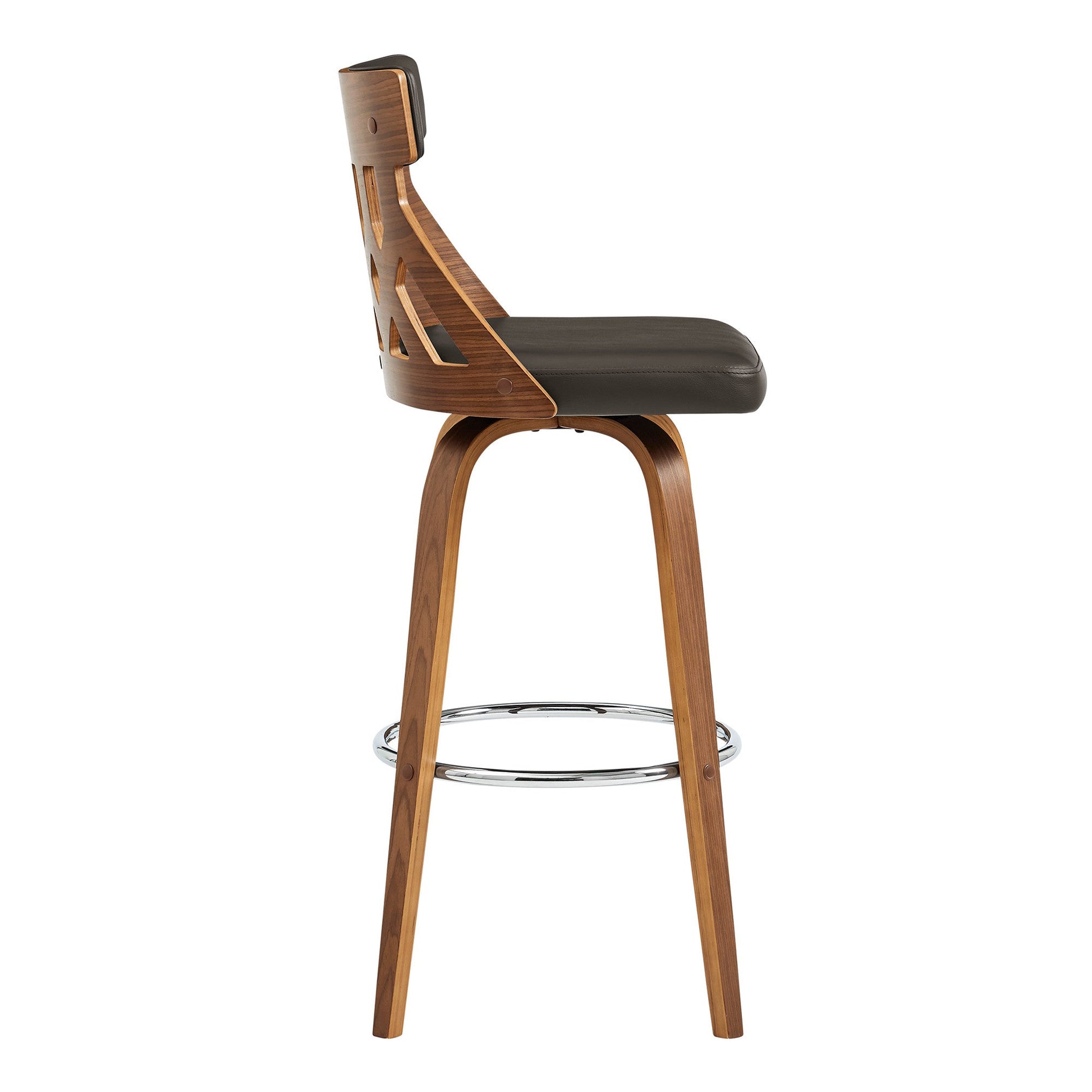 HomeRoots 26" Cream Faux Leather Curved Back Walnut Wood Swivel Bar Stool