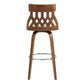 HomeRoots 26" Cream Faux Leather Curved Back Walnut Wood Swivel Bar Stool