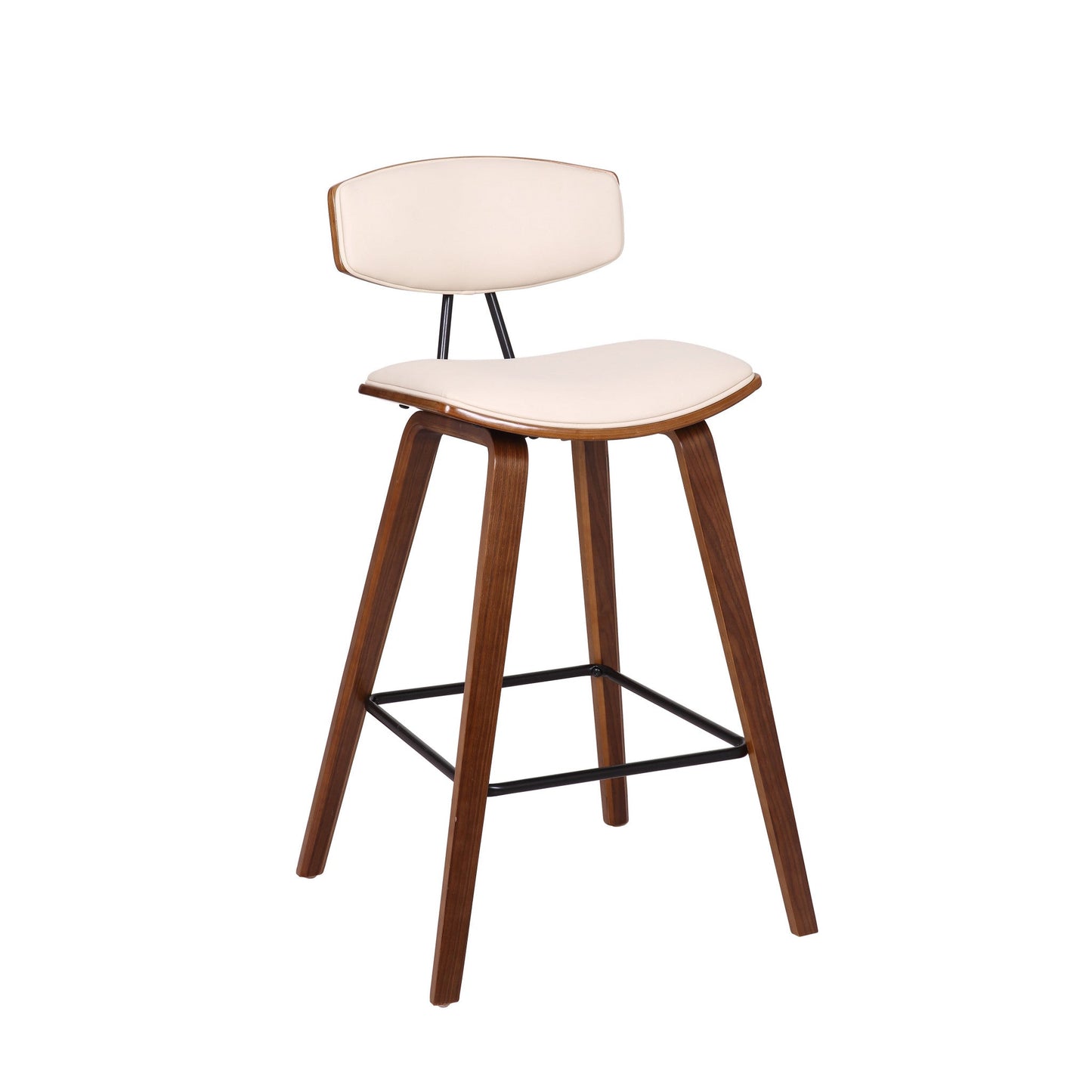 HomeRoots 26" Cream Faux Leather Mid Century Modern Bar Stool