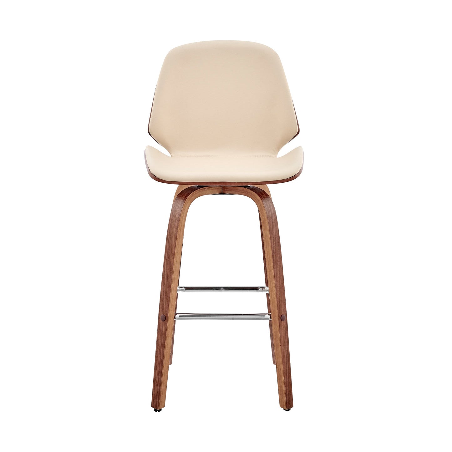 HomeRoots 26" Cream Faux Leather Swivel Seat Wooden Bar Stool