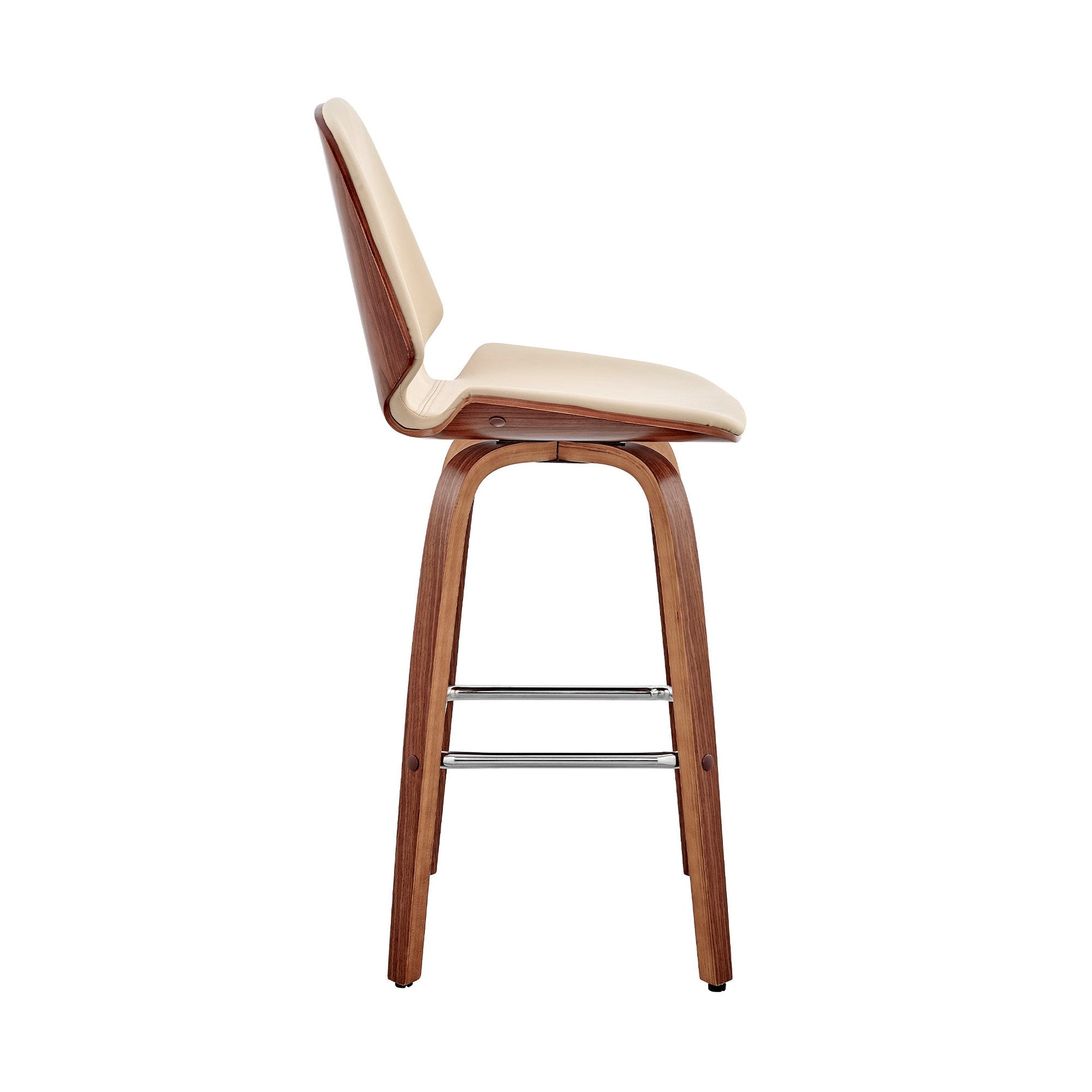 HomeRoots 26" Cream Faux Leather Swivel Seat Wooden Bar Stool