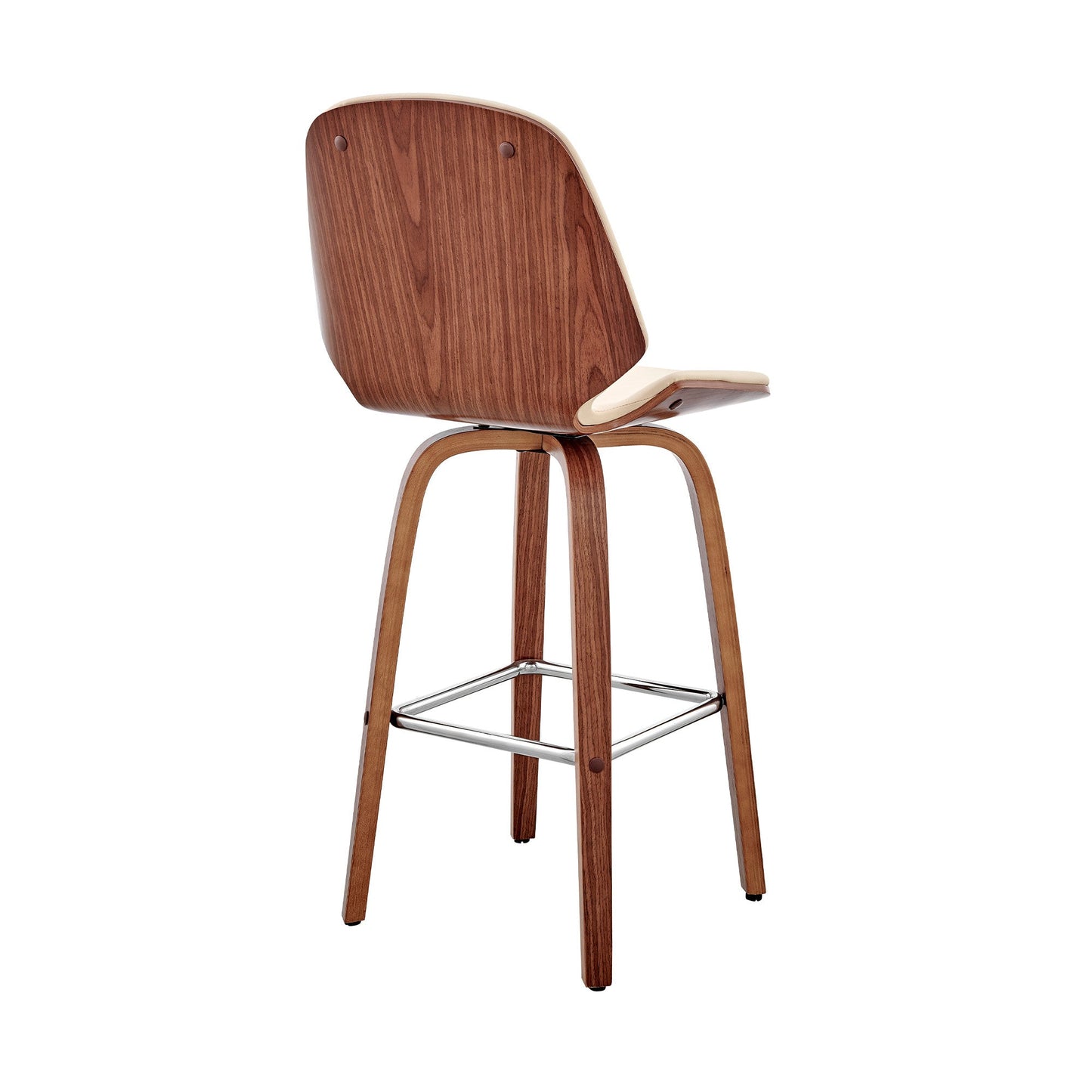 HomeRoots 26" Cream Faux Leather Swivel Seat Wooden Bar Stool