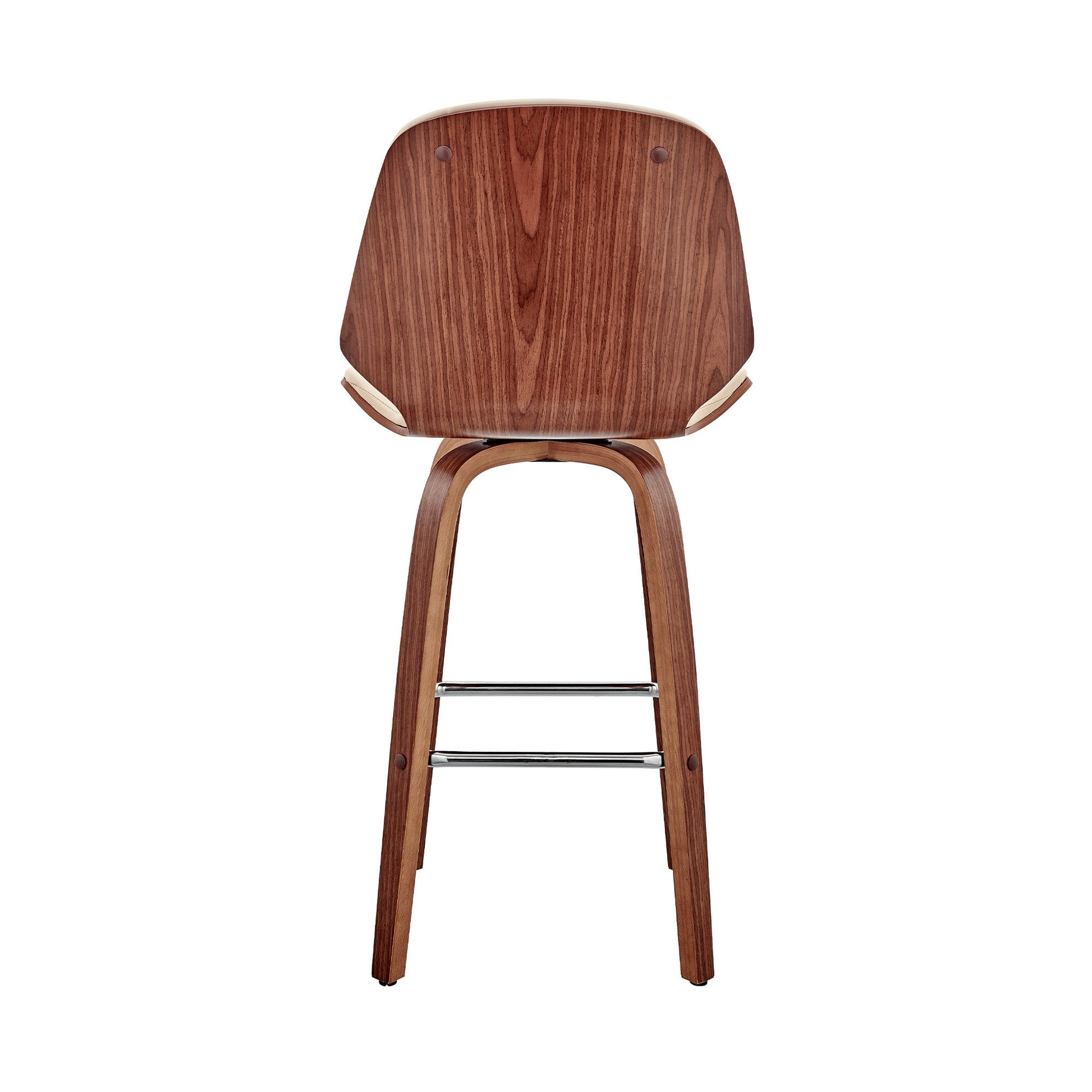 HomeRoots 26" Cream Faux Leather Swivel Seat Wooden Bar Stool