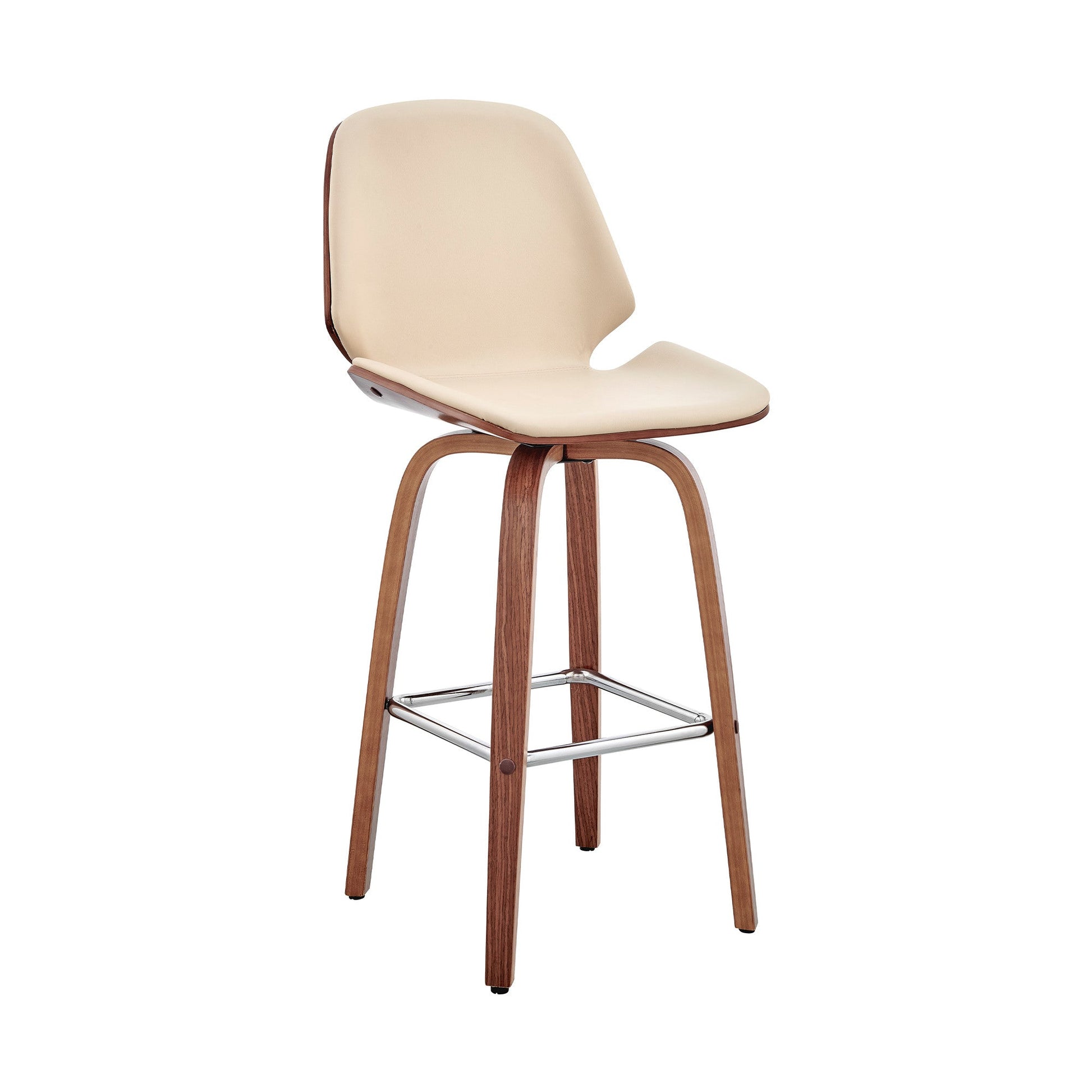 HomeRoots 26" Cream Faux Leather Swivel Seat Wooden Bar Stool