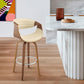 HomeRoots 26" Cream Faux Leather and Walnut Wood Retro Chic Swivel Counter Stool