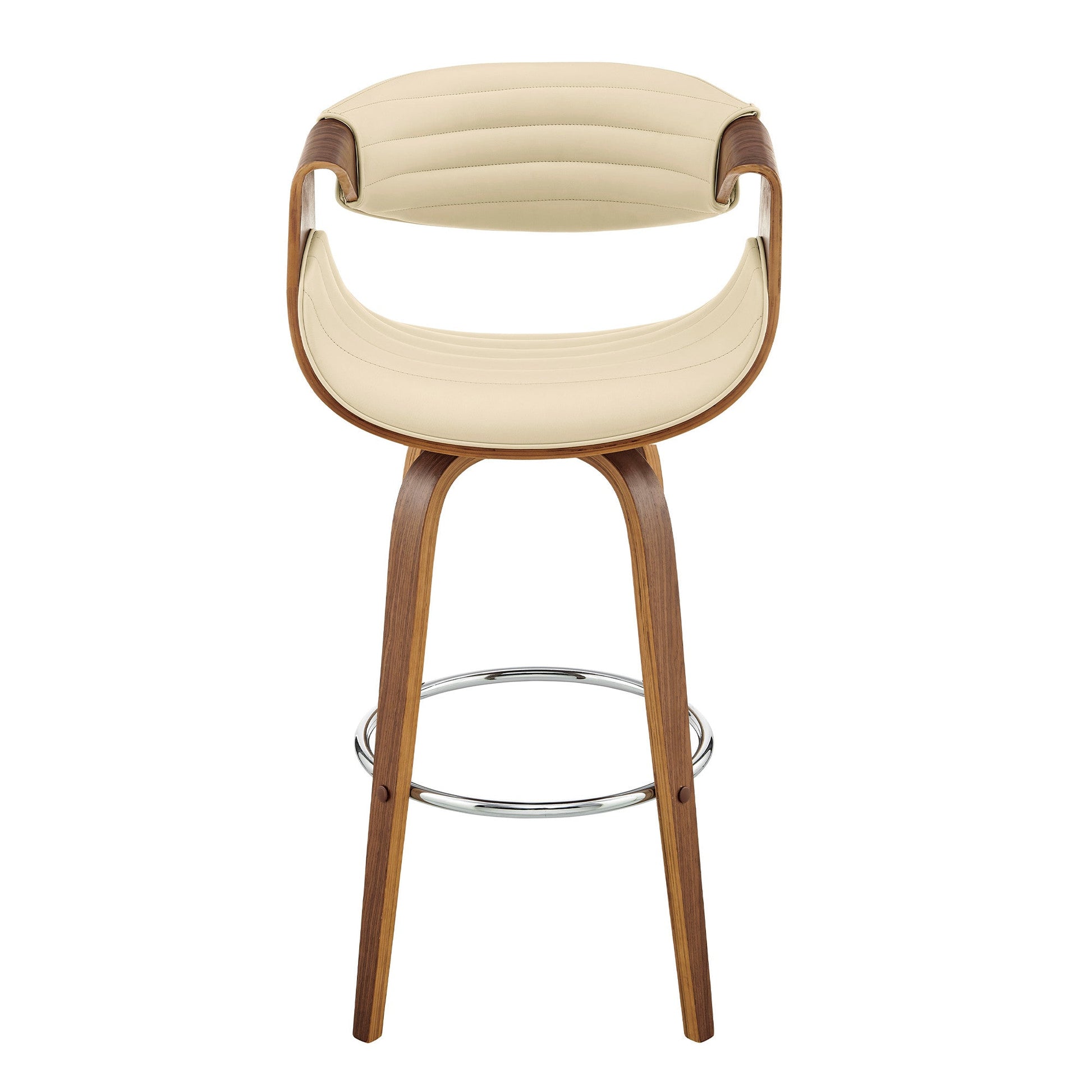 HomeRoots 26" Cream Faux Leather and Walnut Wood Retro Chic Swivel Counter Stool