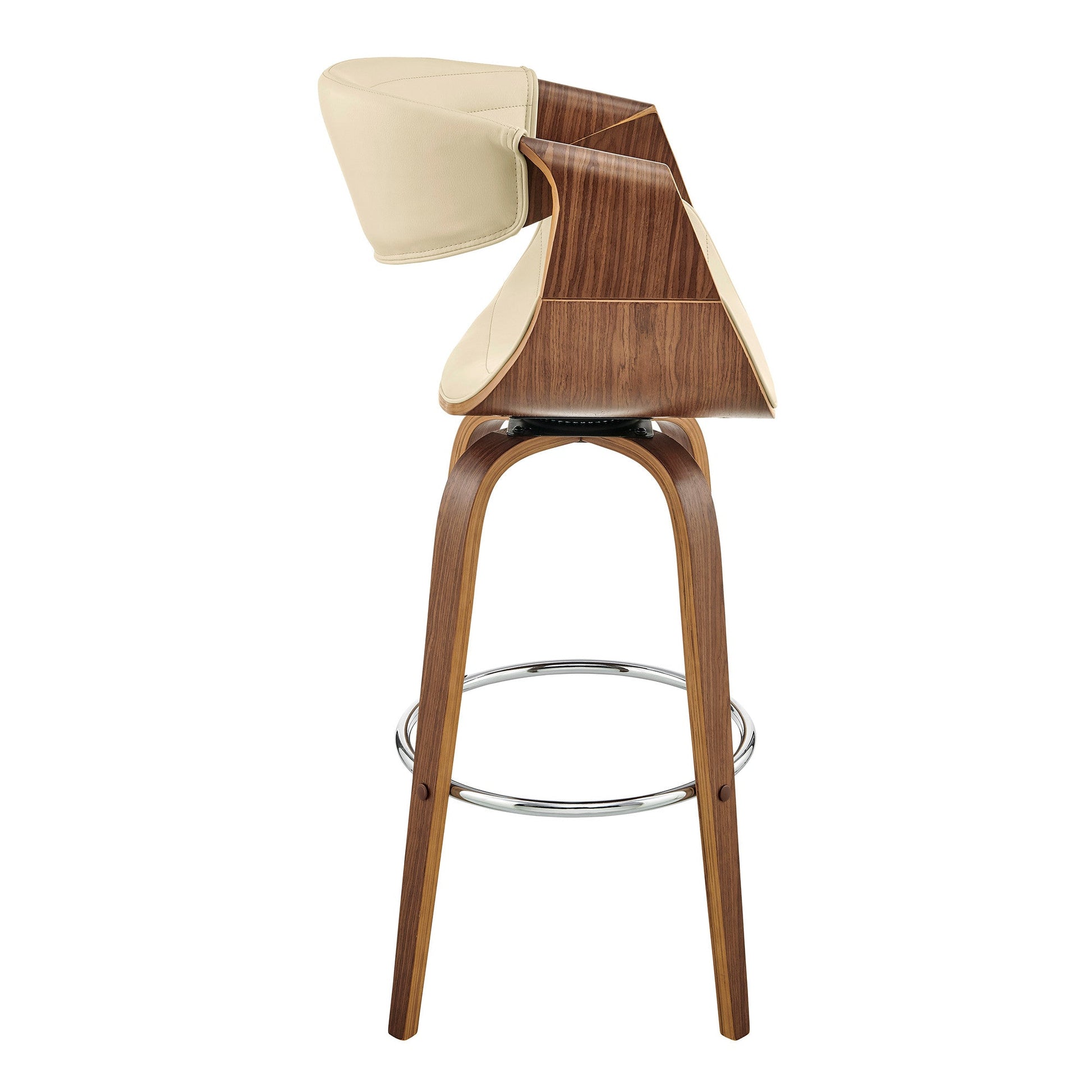 HomeRoots 26" Cream Faux Leather and Walnut Wood Retro Chic Swivel Counter Stool