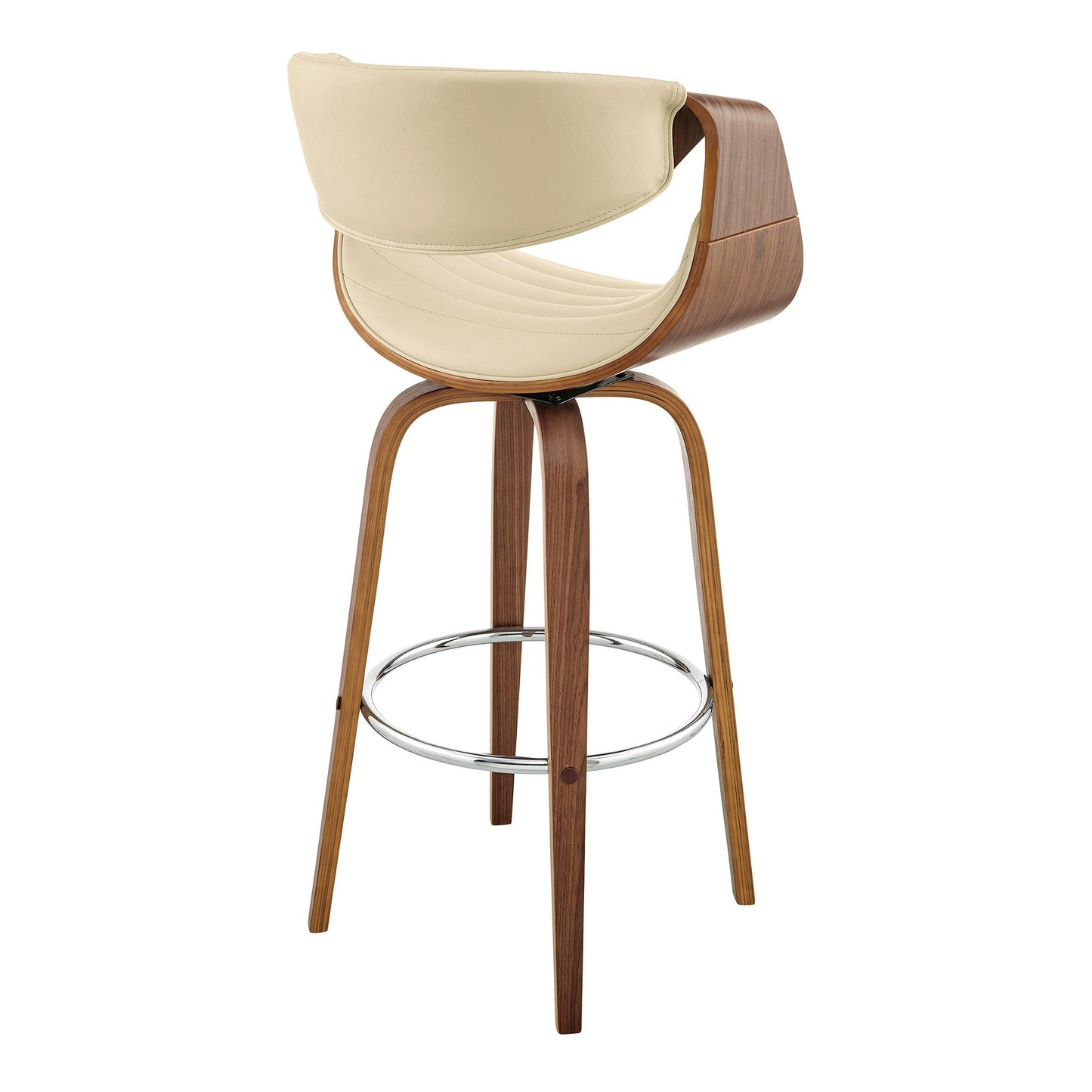 HomeRoots 26" Cream Faux Leather and Walnut Wood Retro Chic Swivel Counter Stool