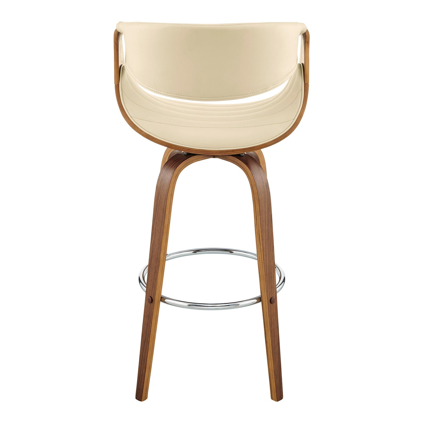 HomeRoots 26" Cream Faux Leather and Walnut Wood Retro Chic Swivel Counter Stool
