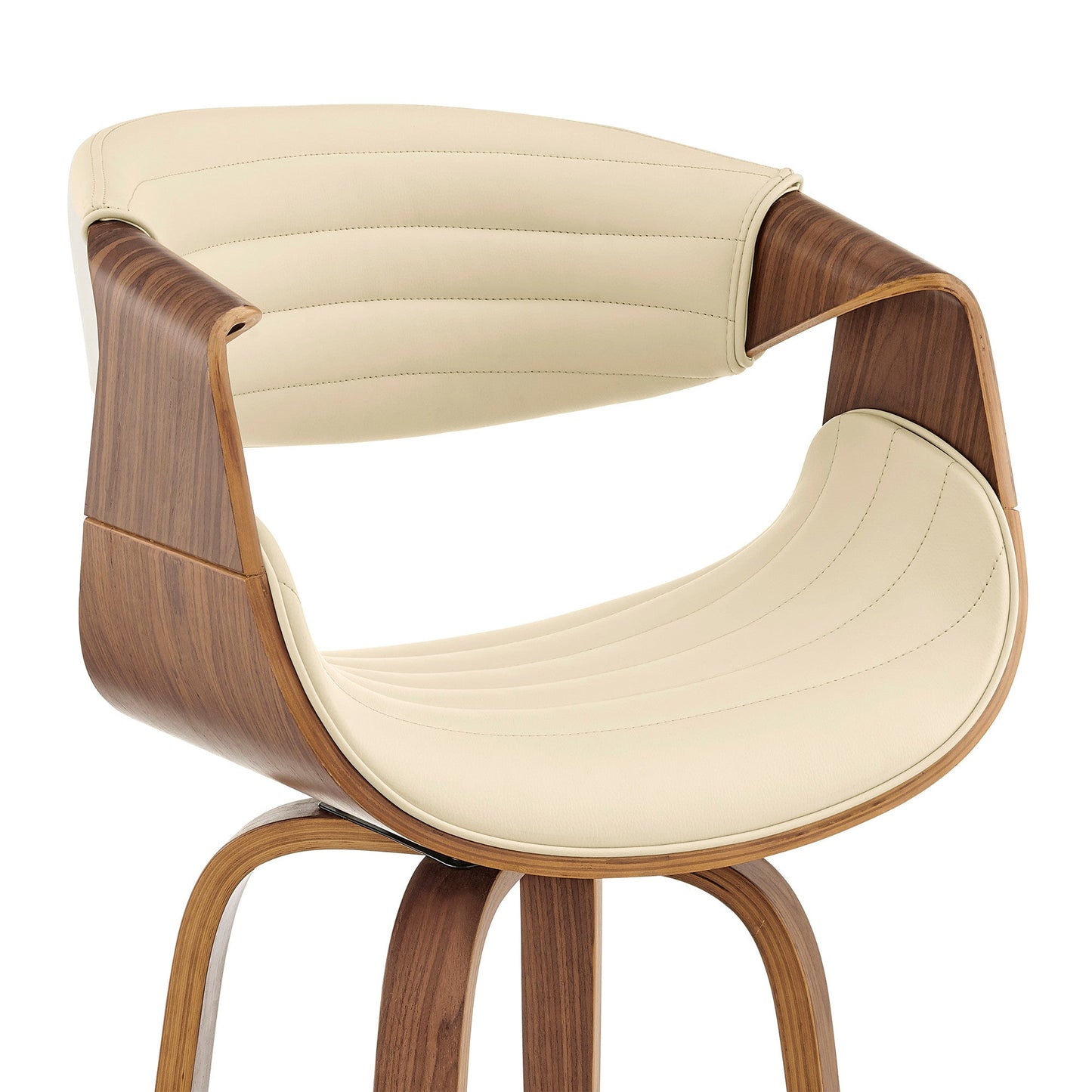 HomeRoots 26" Cream Faux Leather and Walnut Wood Retro Chic Swivel Counter Stool