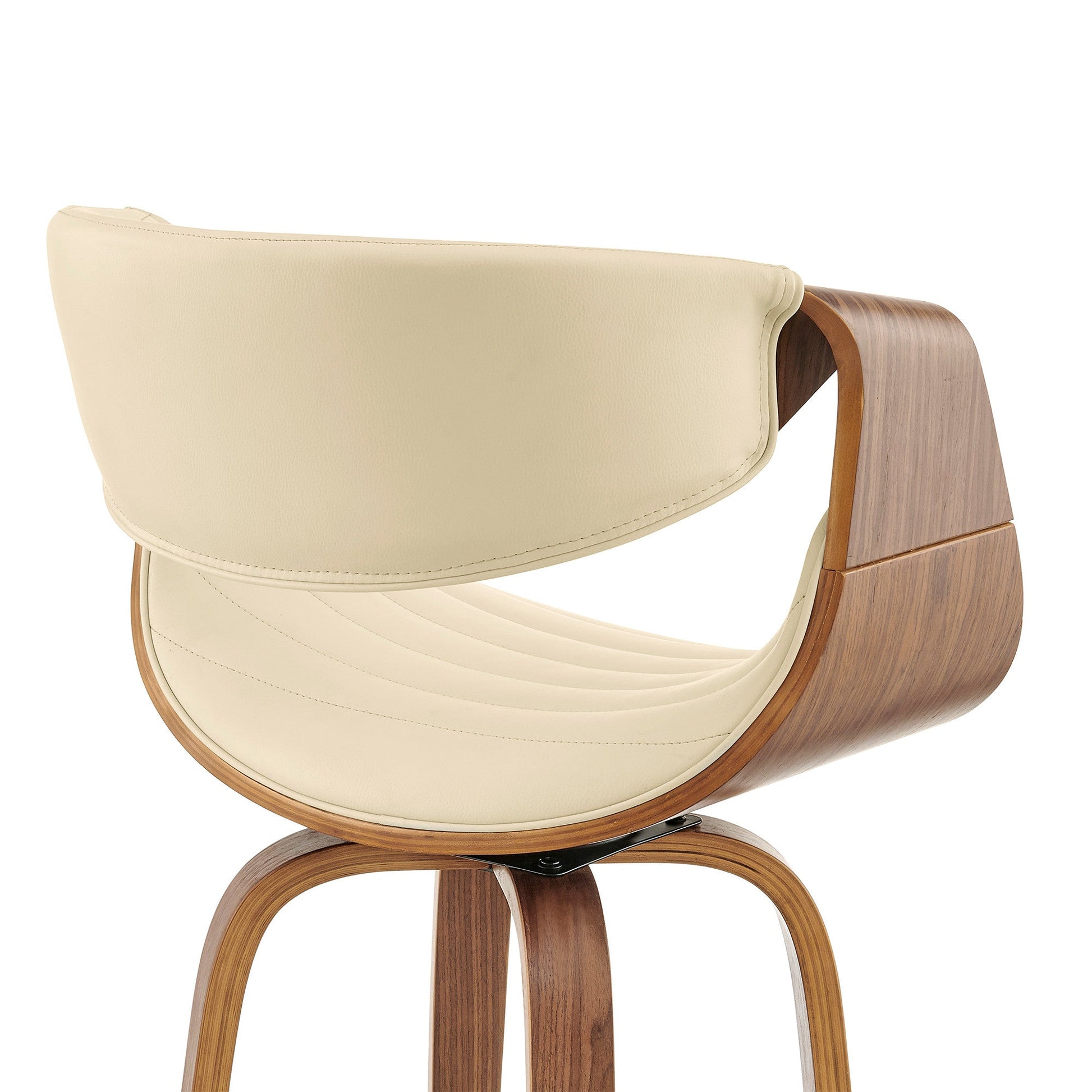 HomeRoots 26" Cream Faux Leather and Walnut Wood Retro Chic Swivel Counter Stool