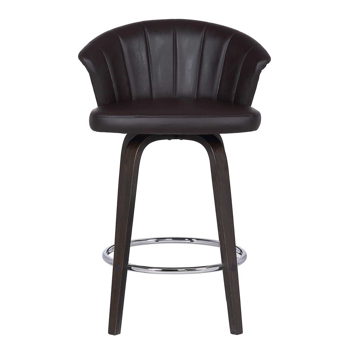 HomeRoots 26" Dark Brown Faux Leather and Rustic Wood Back Swivel Bar Stool