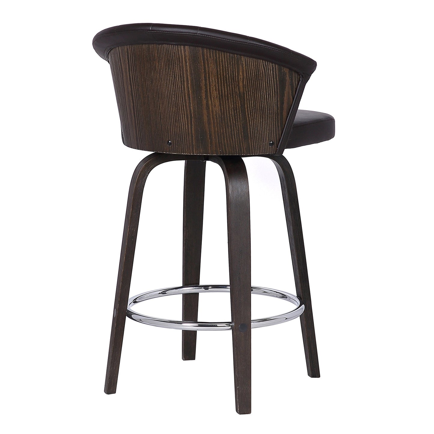 HomeRoots 26" Dark Brown Faux Leather and Rustic Wood Back Swivel Bar Stool