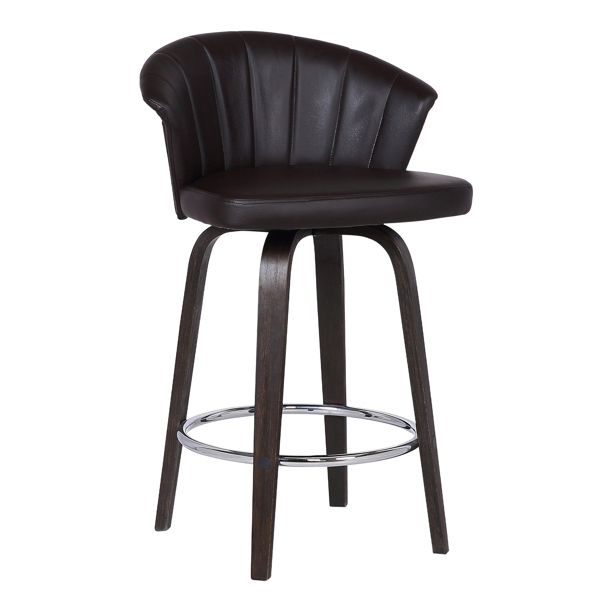 HomeRoots 26" Dark Brown Faux Leather and Rustic Wood Back Swivel Bar Stool