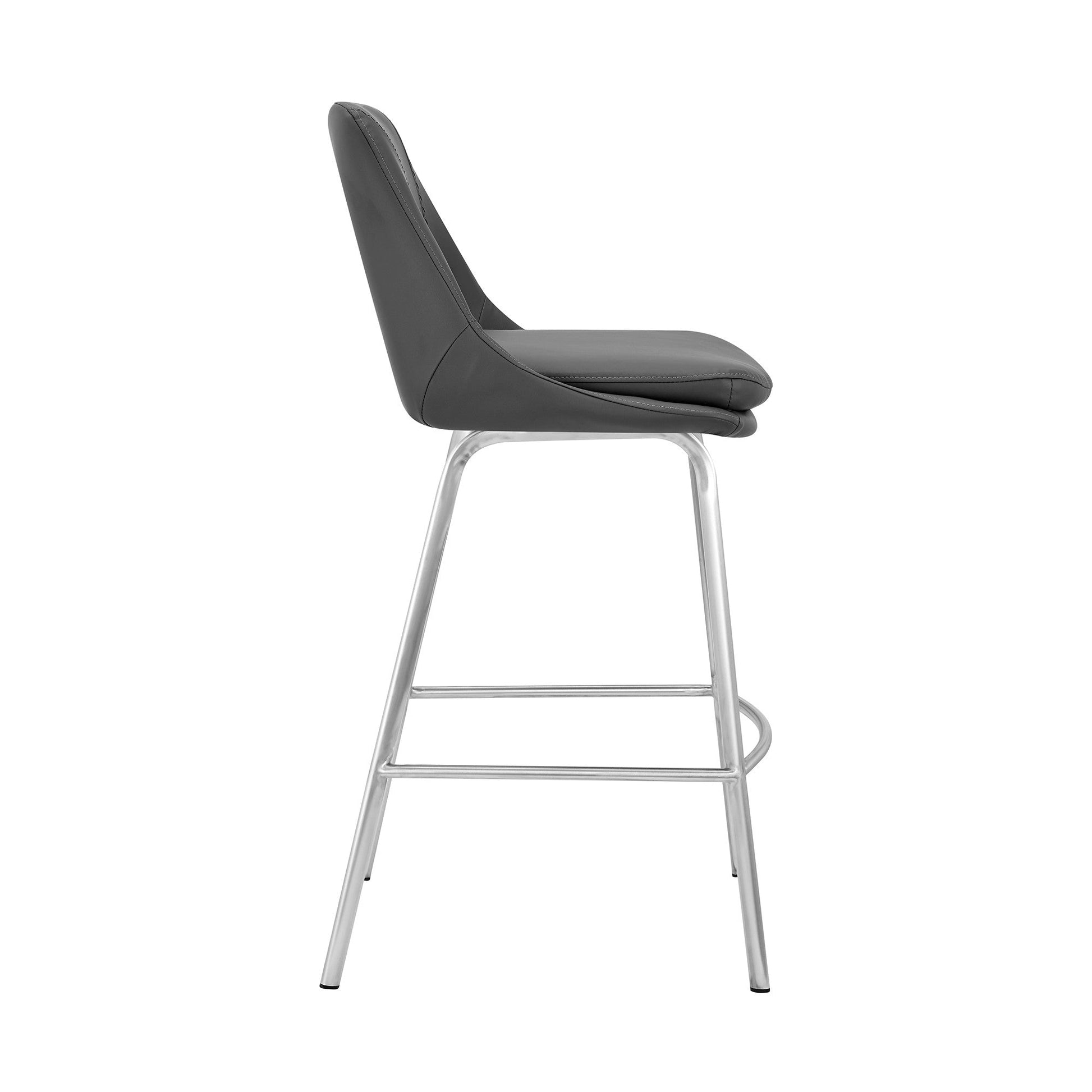 HomeRoots 26" Elegant Faux Leather Counter Stool With Stainless Steel Frame and Grey Finish
