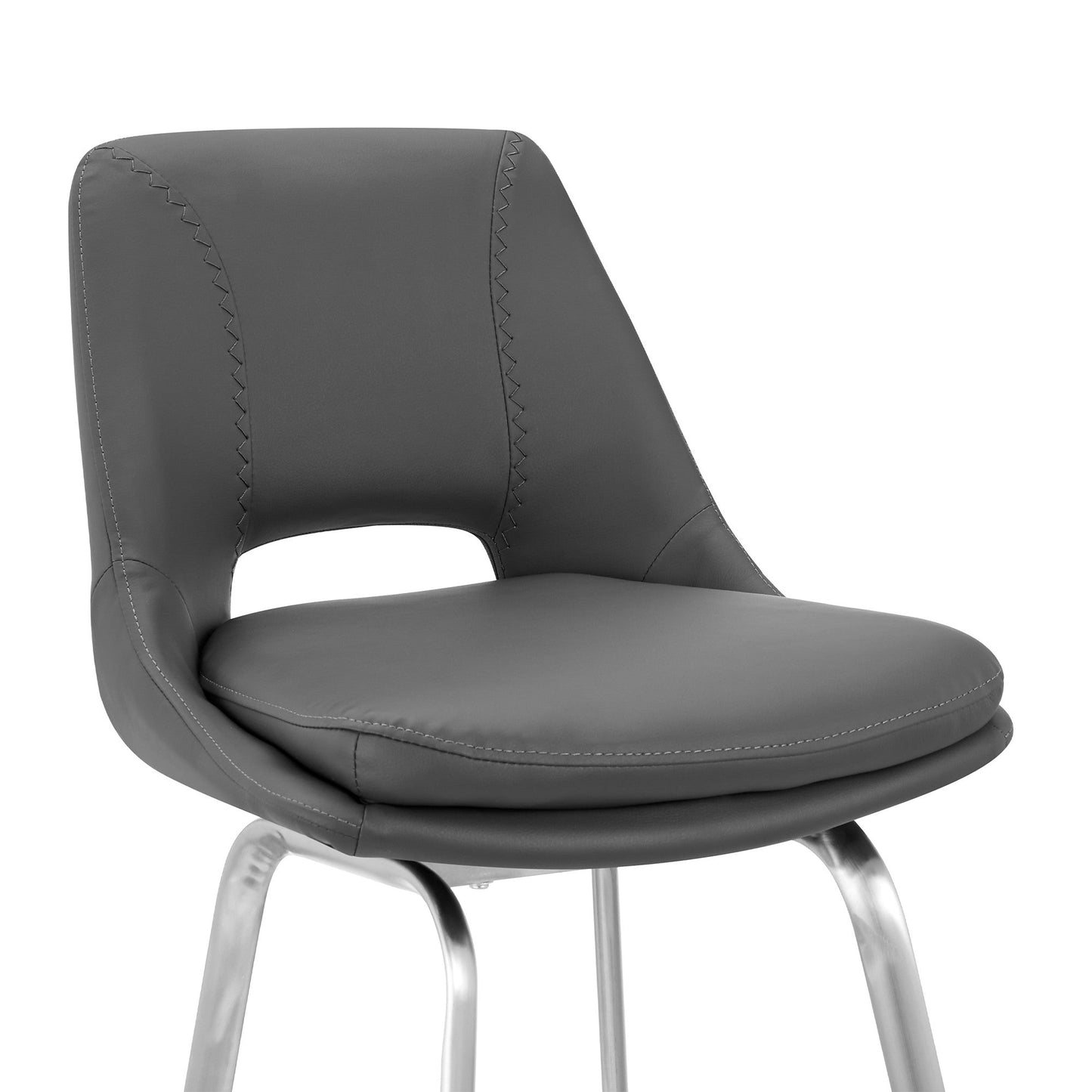 HomeRoots 26" Elegant Faux Leather Counter Stool With Stainless Steel Frame and Grey Finish