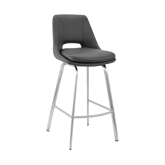HomeRoots 26" Elegant Faux Leather Counter Stool With Stainless Steel Frame and Grey Finish