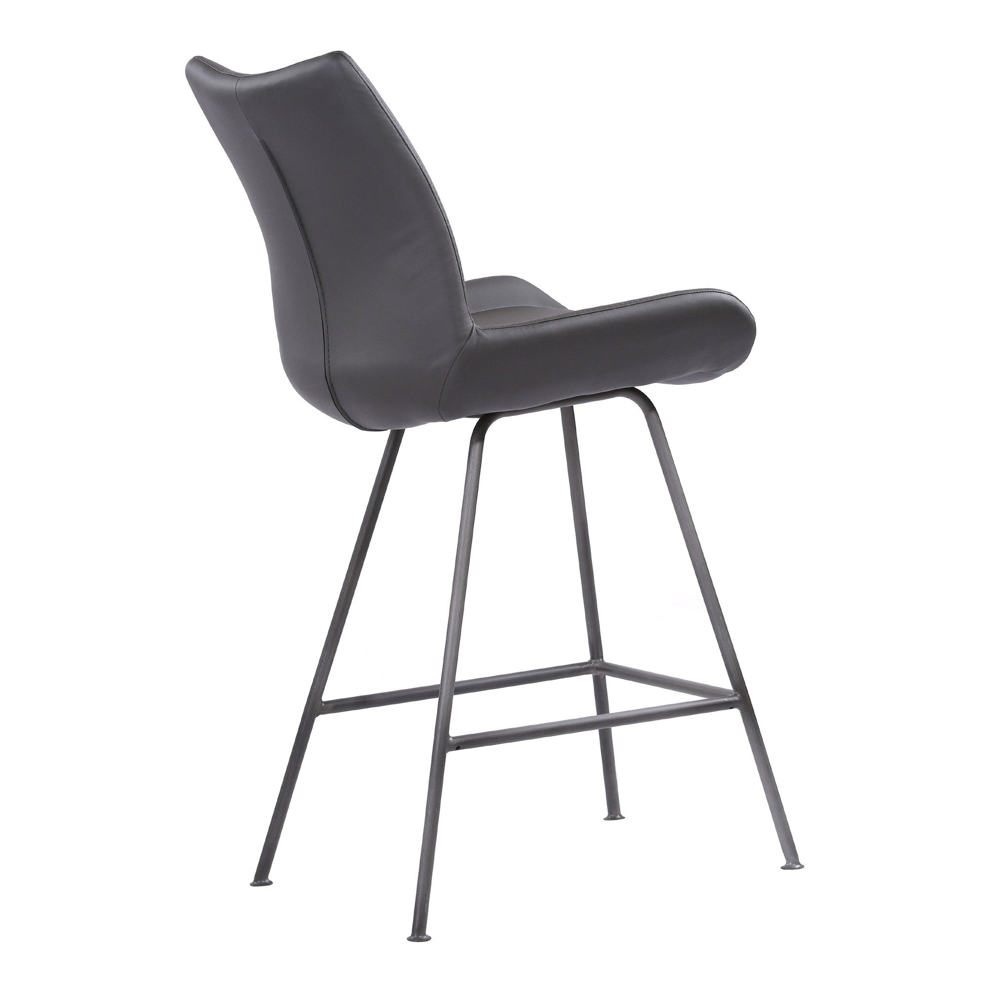 HomeRoots 26" Elegant Grey Faux Leather Brushed Gray Metal Finish Armless Bar Stool