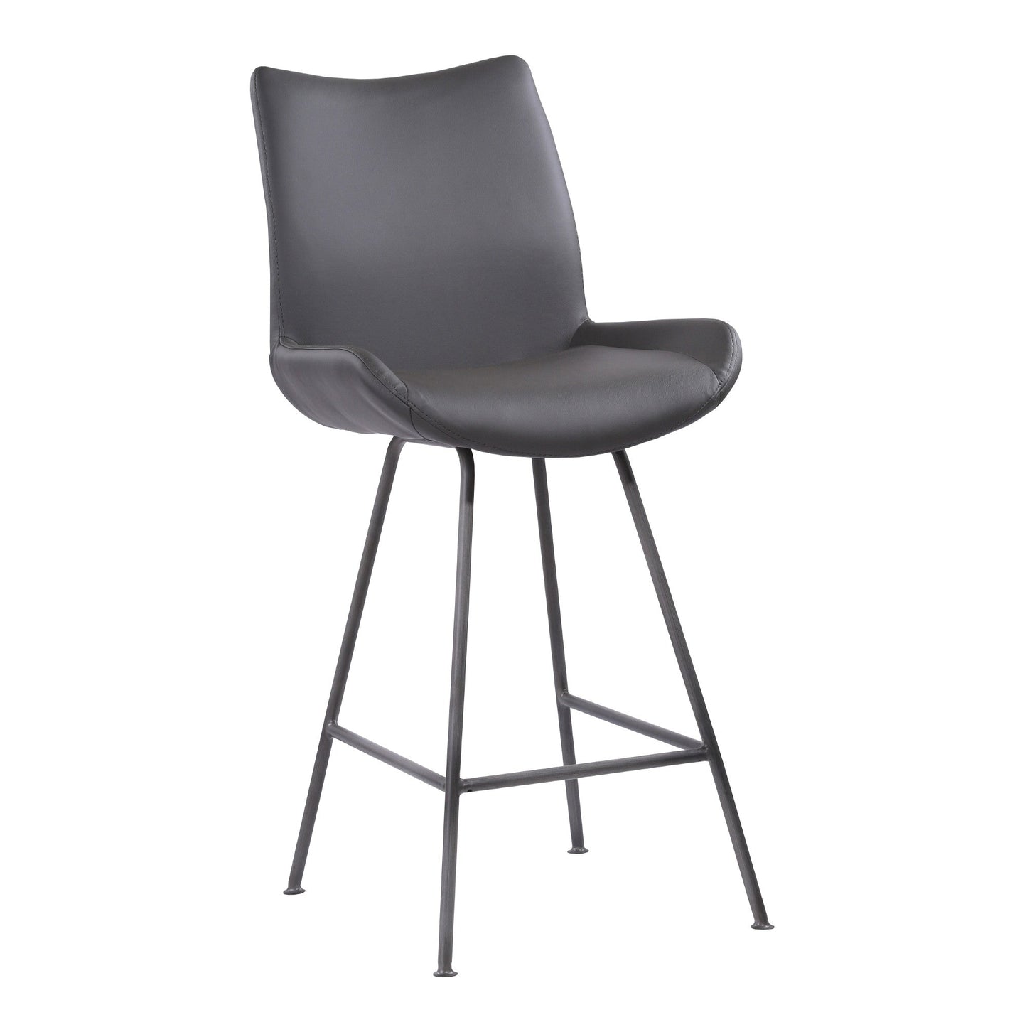 HomeRoots 26" Elegant Grey Faux Leather Brushed Gray Metal Finish Armless Bar Stool