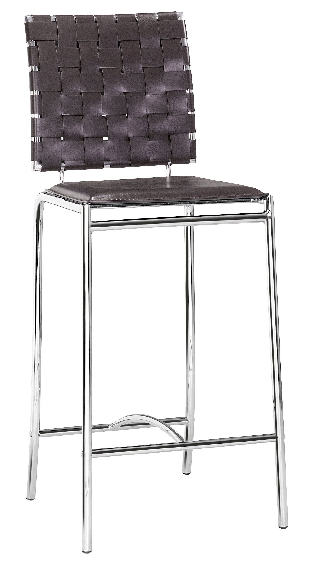 HomeRoots 26" Espresso And Silver Steel Low Back Counter Height Bar Chairs in Set of Two
