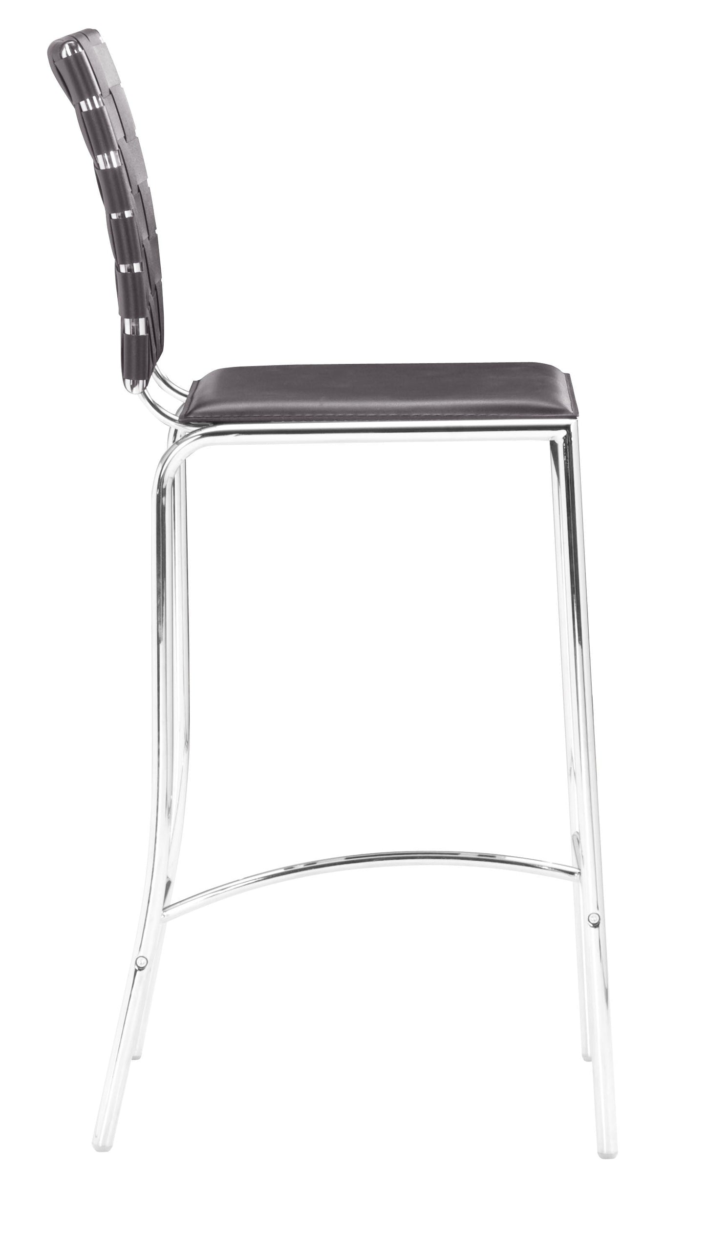 HomeRoots 26" Espresso And Silver Steel Low Back Counter Height Bar Chairs in Set of Two
