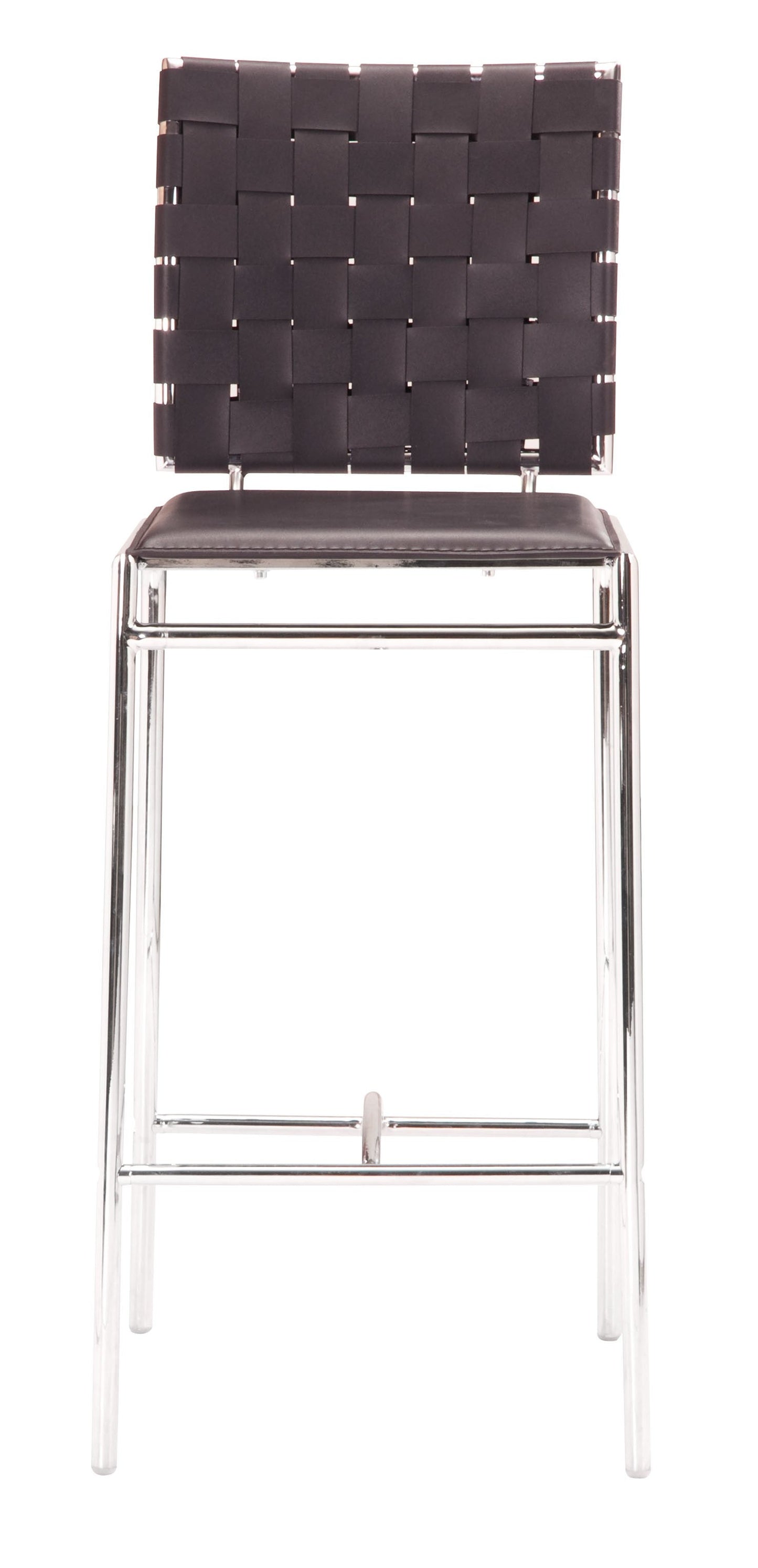 HomeRoots 26" Espresso And Silver Steel Low Back Counter Height Bar Chairs in Set of Two