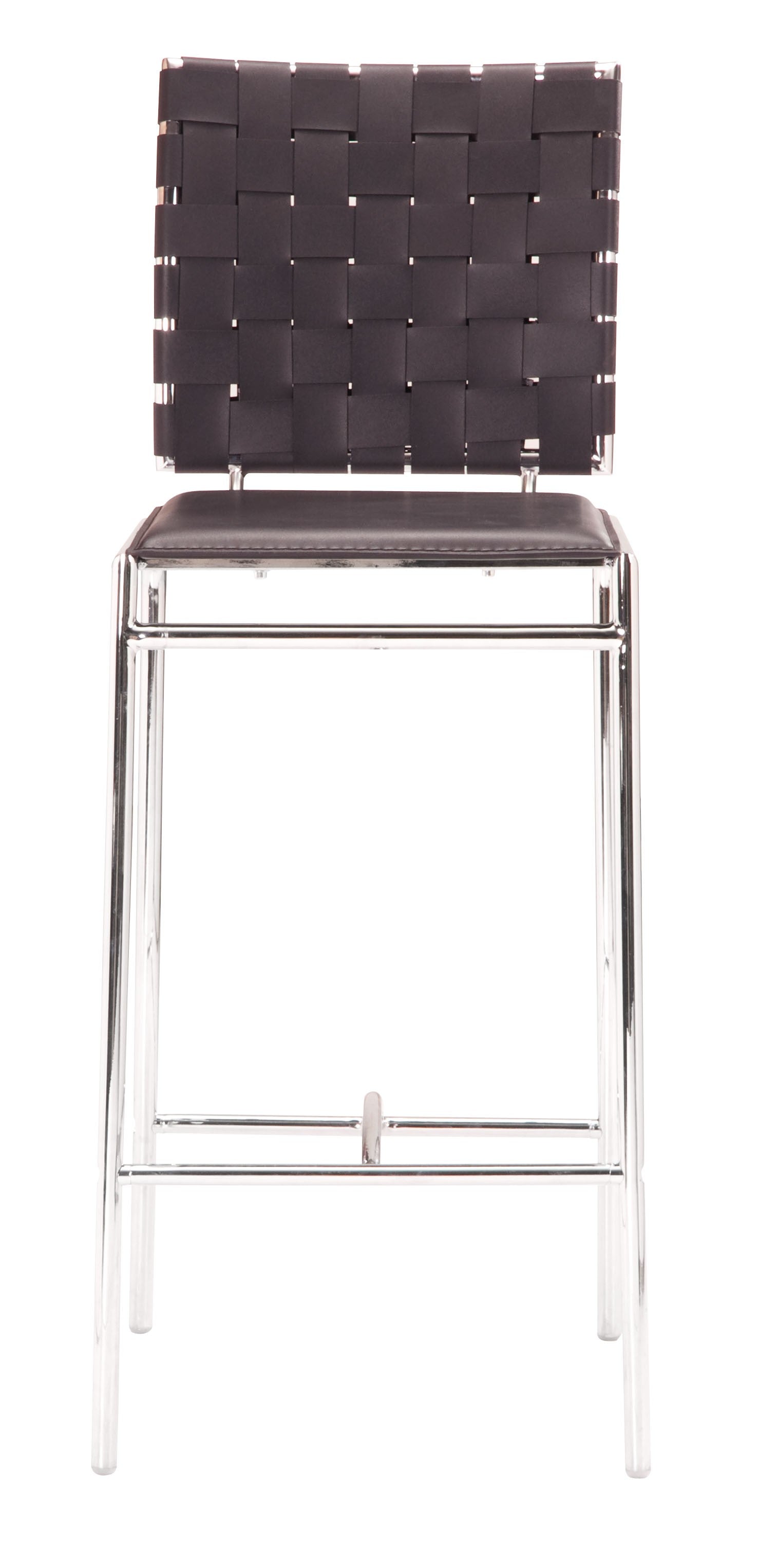 HomeRoots 26" Espresso And Silver Steel Low Back Counter Height Bar Chairs in Set of Two