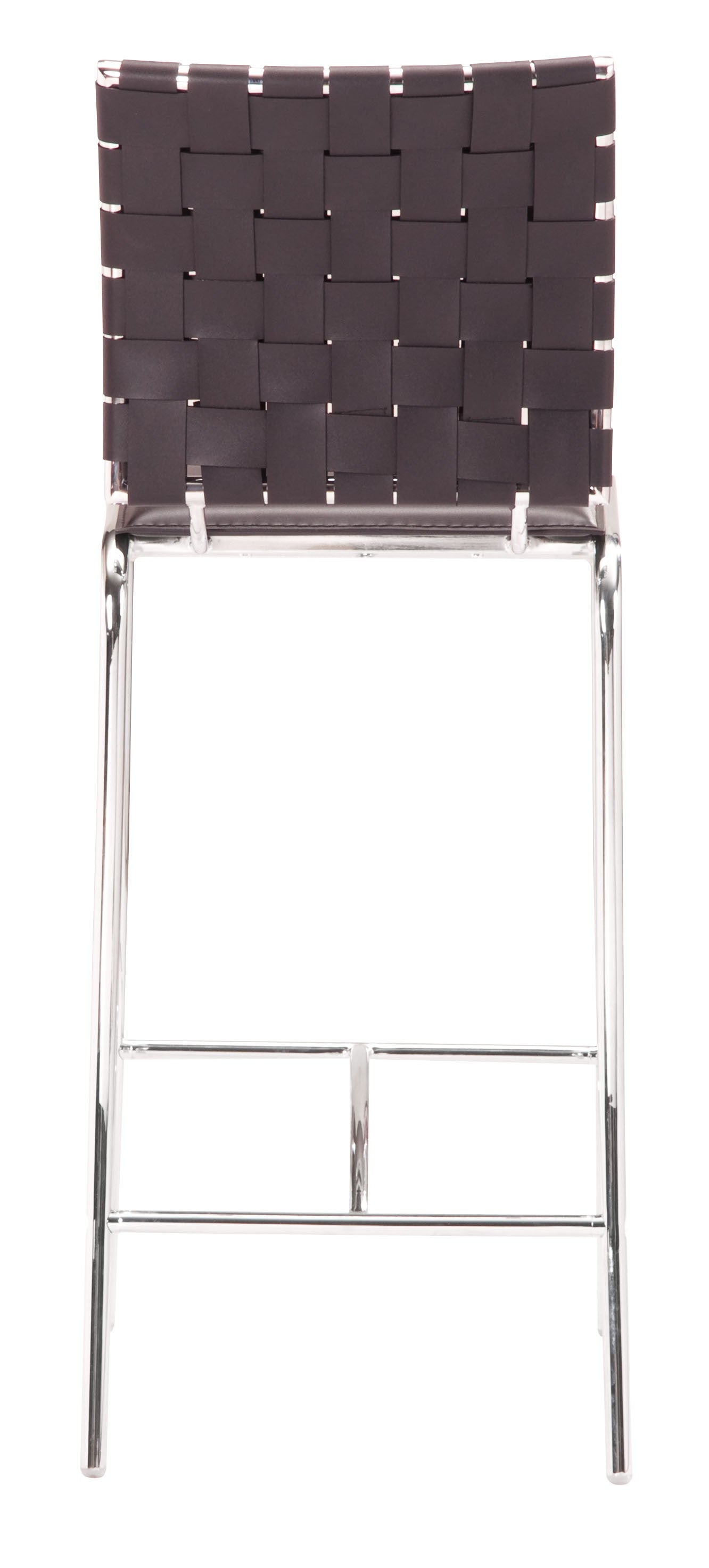 HomeRoots 26" Espresso And Silver Steel Low Back Counter Height Bar Chairs in Set of Two
