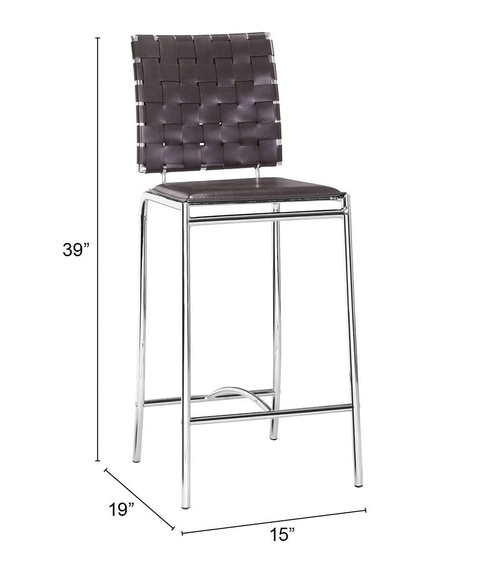 HomeRoots 26" Espresso And Silver Steel Low Back Counter Height Bar Chairs in Set of Two