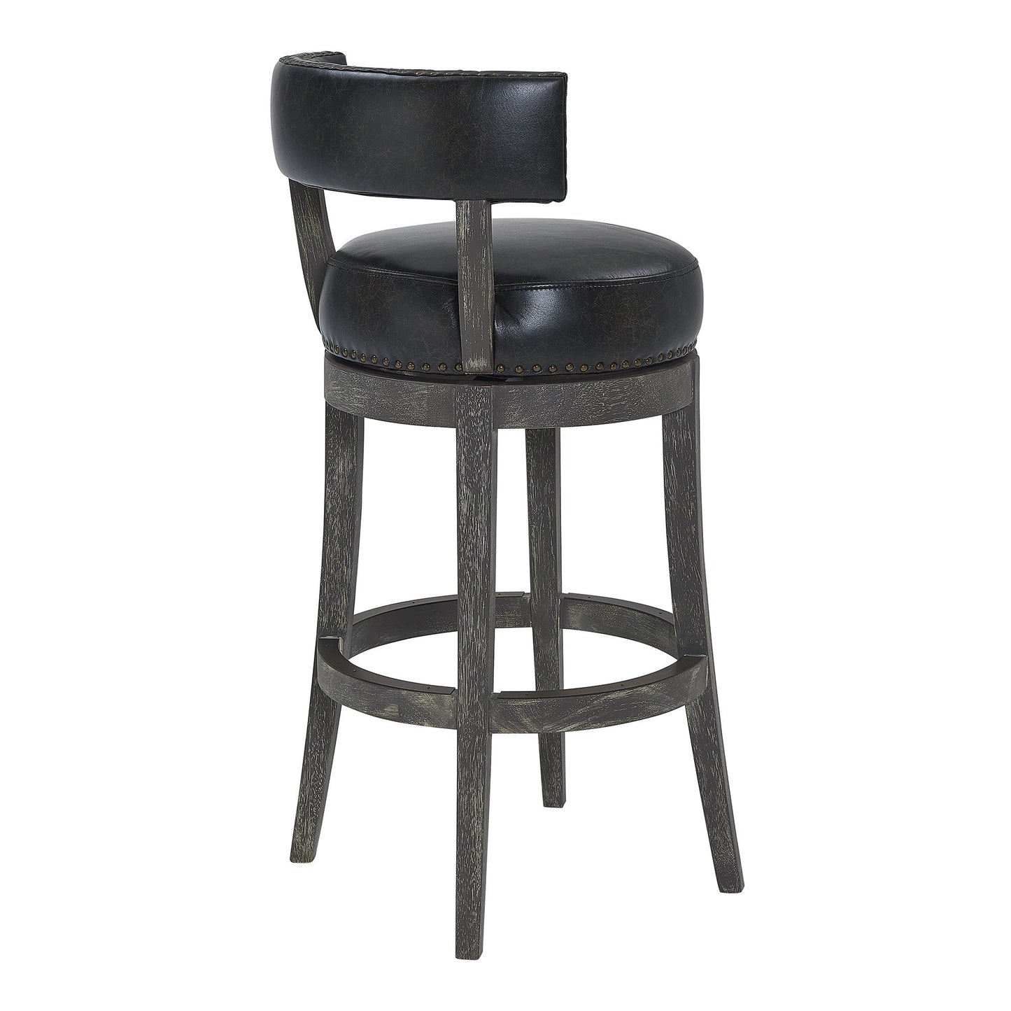 HomeRoots 26" Faux Leather Swivel Wood Counter Stool in Brown Onyx Finish