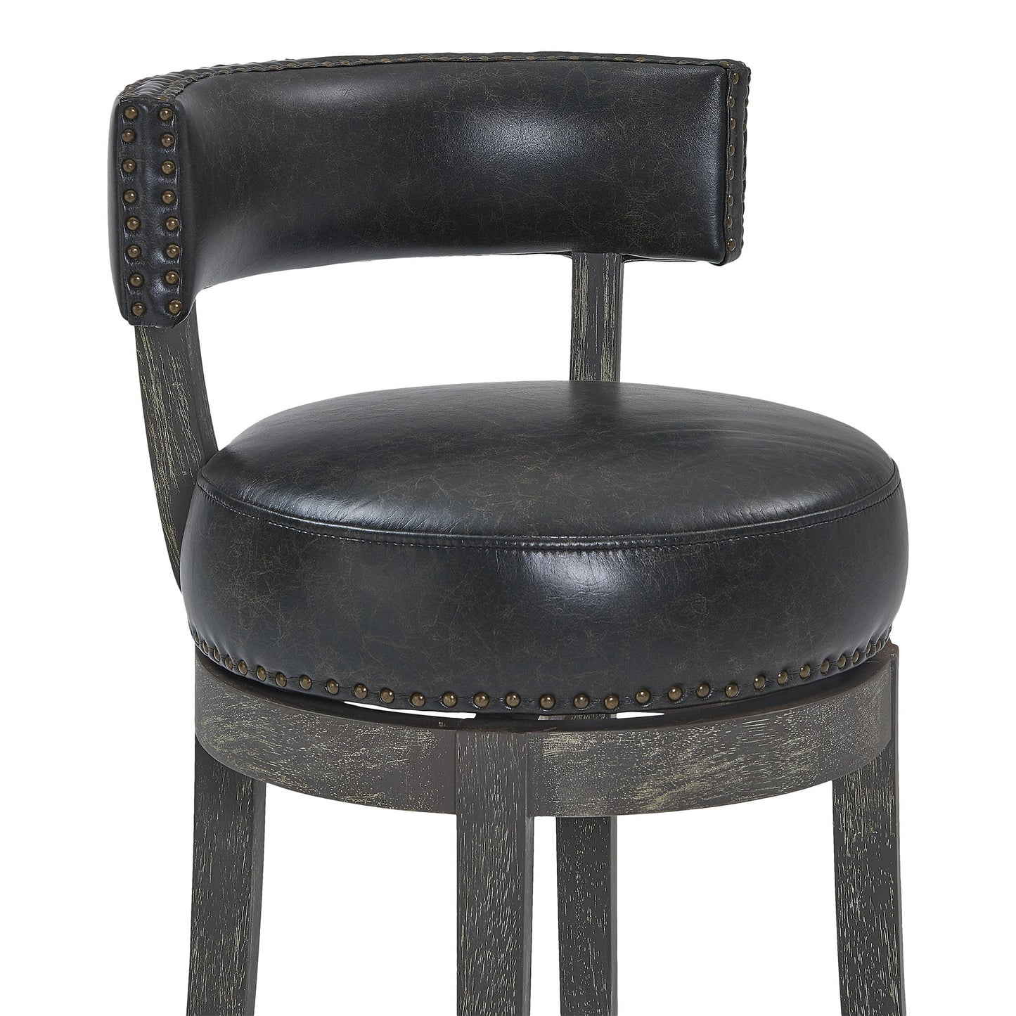 HomeRoots 26" Faux Leather Swivel Wood Counter Stool in Brown Onyx Finish