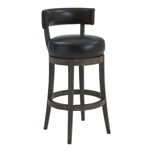 HomeRoots 26" Faux Leather Swivel Wood Counter Stool in Brown Onyx Finish