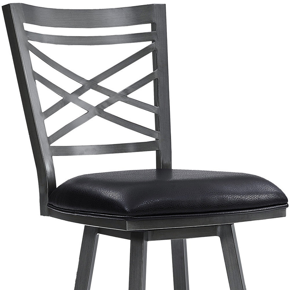 HomeRoots 26" Faux Leather With Metal Cross Back Bar Stool in Black Finish