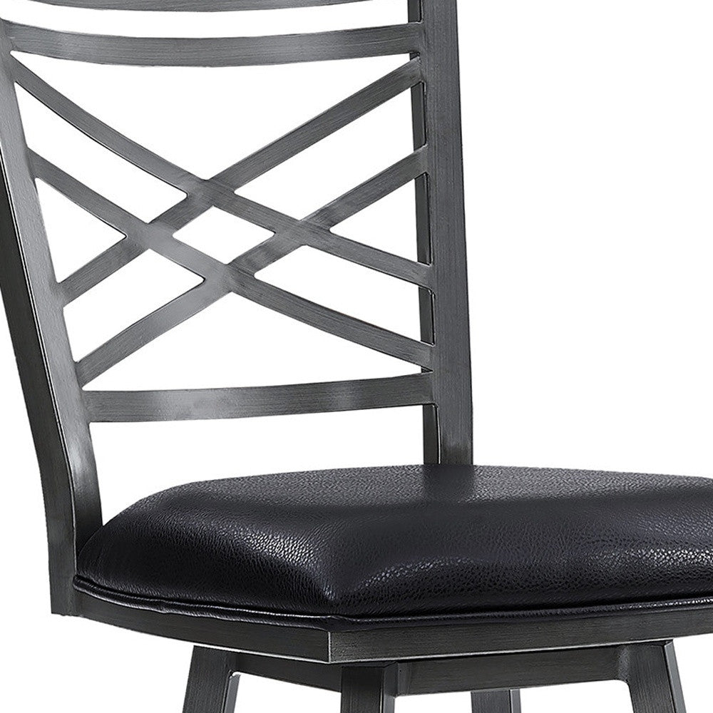 HomeRoots 26" Faux Leather With Metal Cross Back Bar Stool in Black Finish