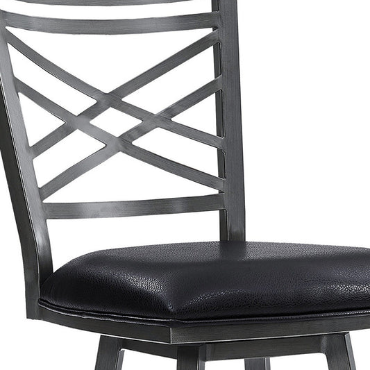 HomeRoots 26" Faux Leather With Metal Cross Back Bar Stool in Black Finish