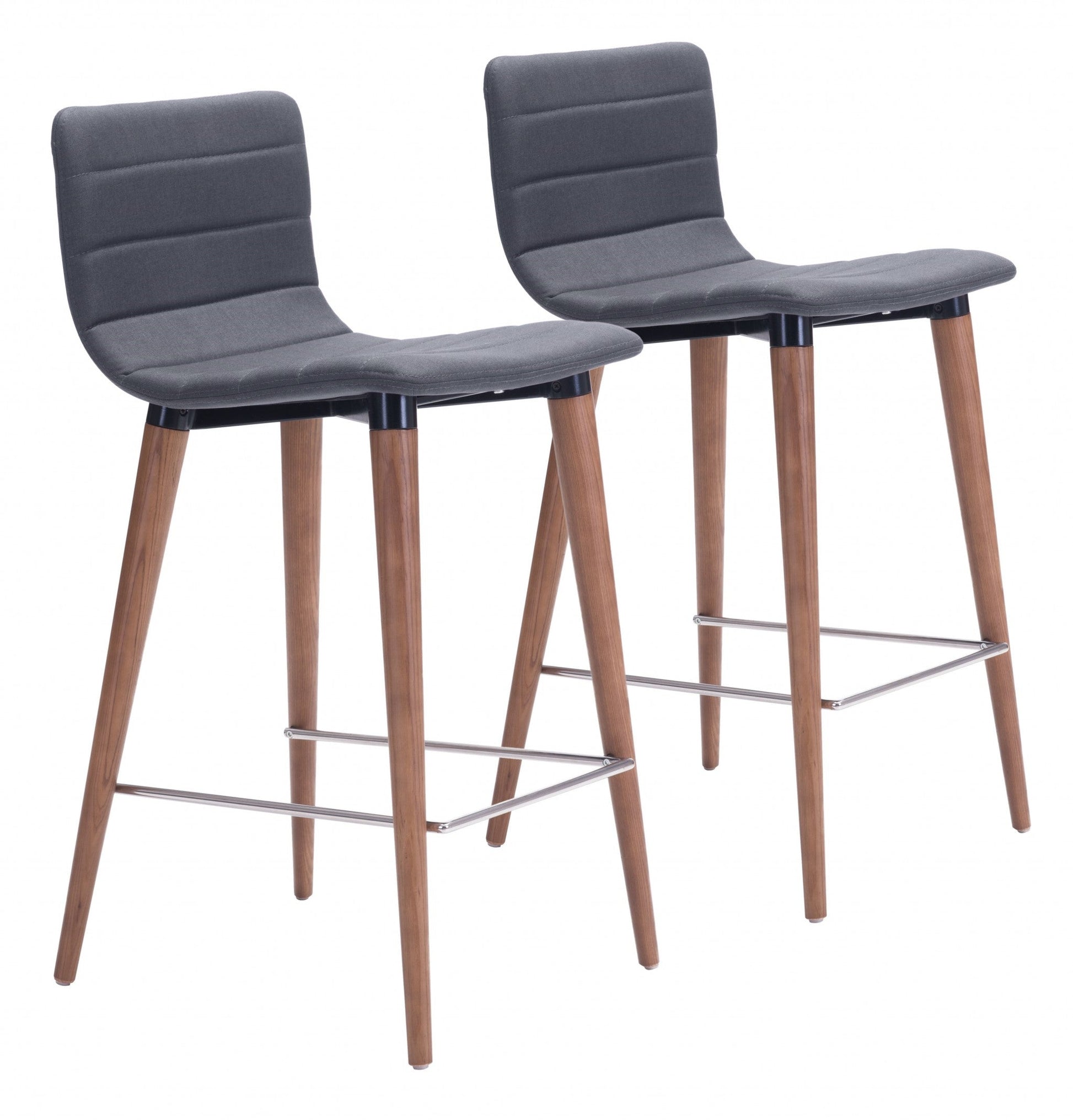 HomeRoots 26" Gray And Brown Solid Wood Low Back Counter Height Chairs in Set of Two