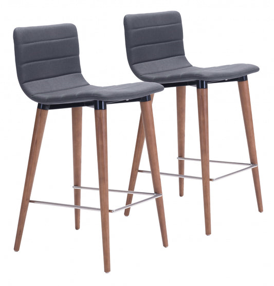 HomeRoots 26" Gray And Brown Solid Wood Low Back Counter Height Chairs in Set of Two