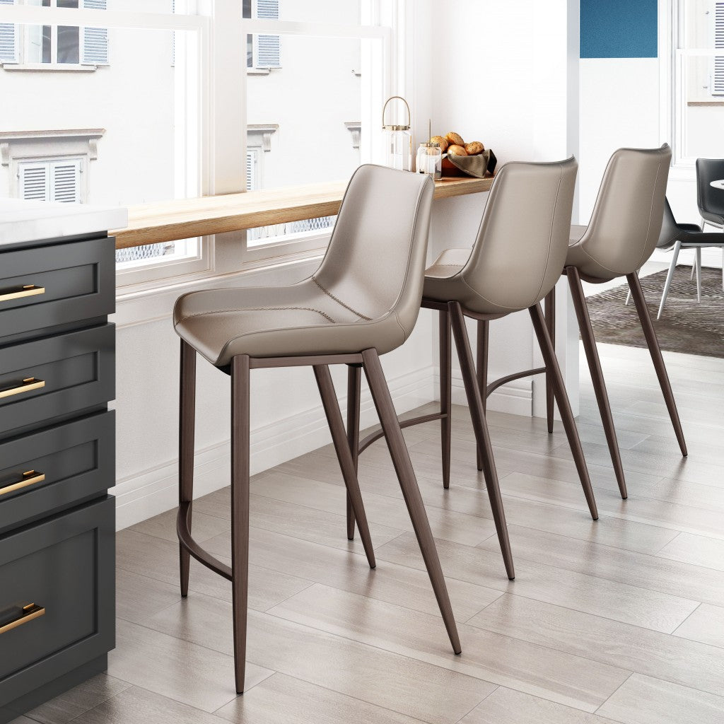 HomeRoots 26" Gray And Brown Steel Low Back Counter Height Bar Chairs in Set of Two