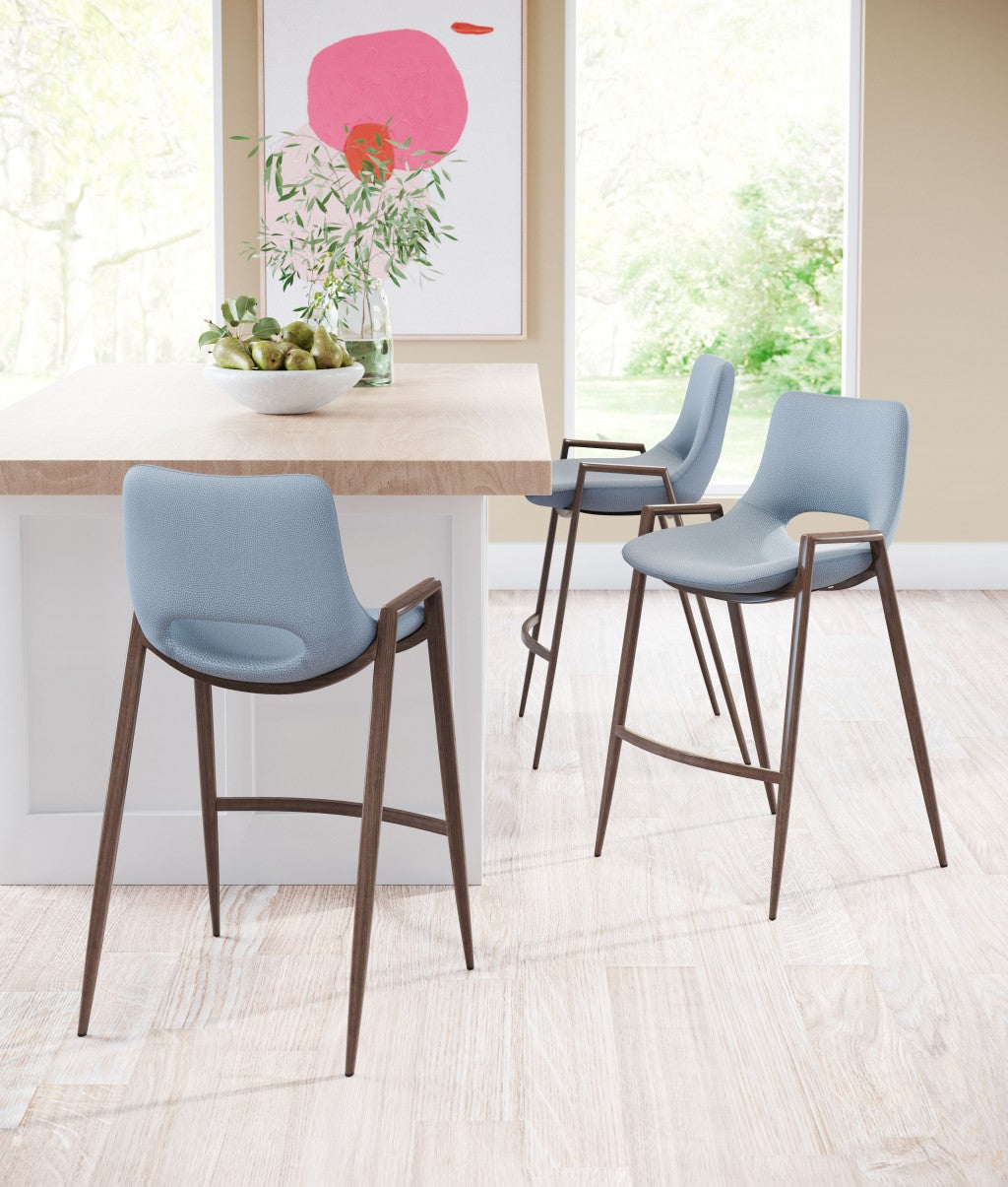 HomeRoots 26" Gray And Brown Steel Low Back Counter Height Bar Chairs in Set of Two