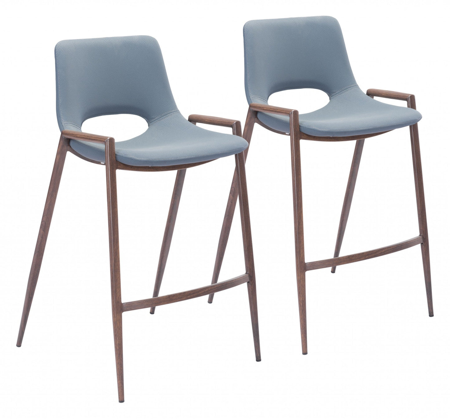 HomeRoots 26" Gray And Brown Steel Low Back Counter Height Bar Chairs in Set of Two