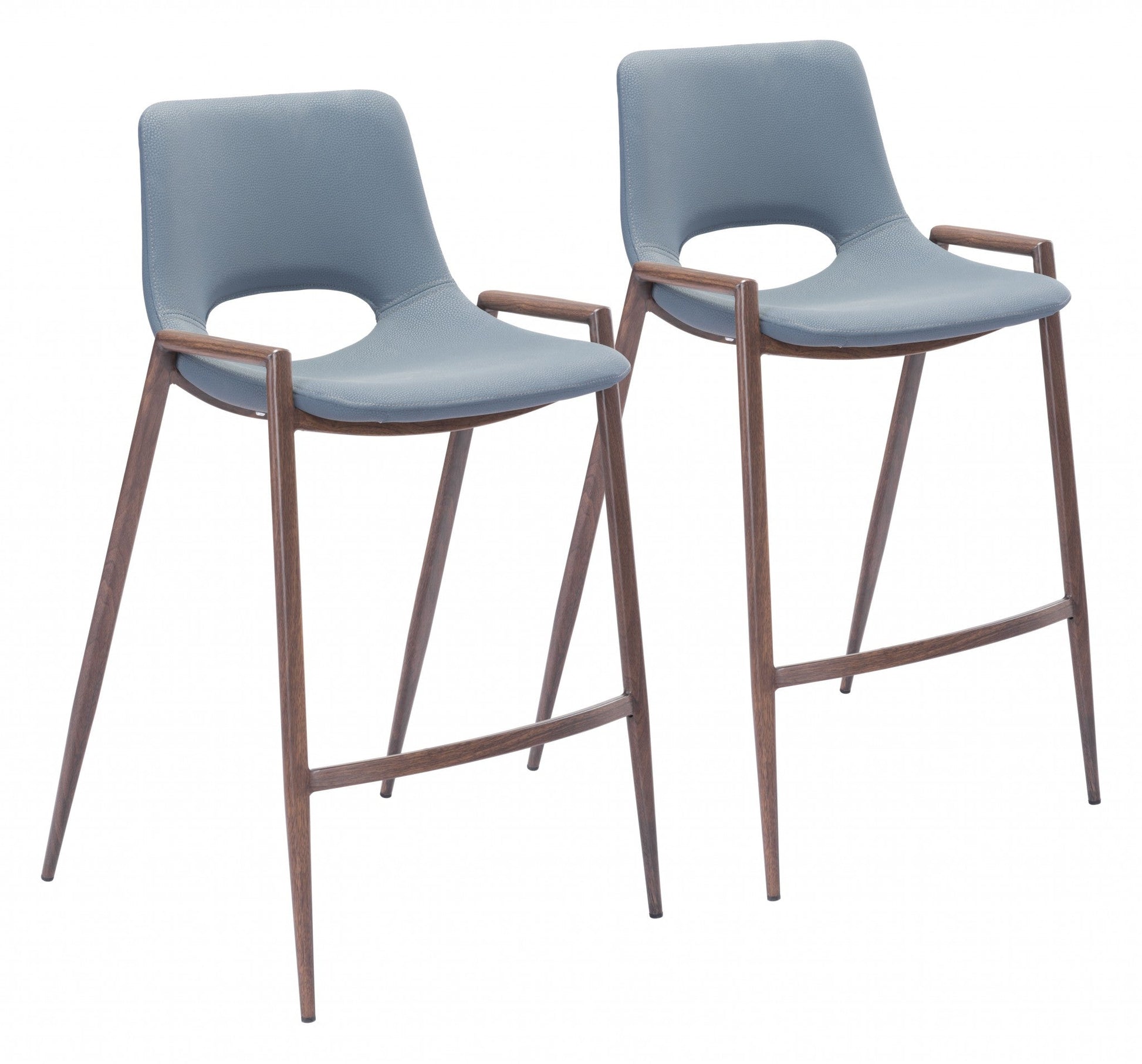 HomeRoots 26" Gray And Brown Steel Low Back Counter Height Bar Chairs in Set of Two