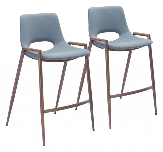 HomeRoots 26" Gray And Brown Steel Low Back Counter Height Bar Chairs in Set of Two