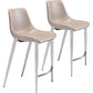 HomeRoots 26" Gray And Silver Steel Low Back Counter Height Bar Chairs in Set of Two