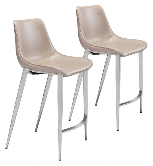HomeRoots 26" Gray And Silver Steel Low Back Counter Height Bar Chairs in Set of Two